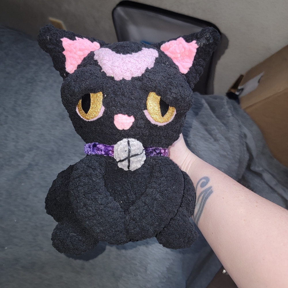 Hand crocheted moon cat plush